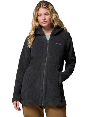 Columbia Women's Charcoal Benton Spring Long Hoodie Fleece Lined Hand Pockets